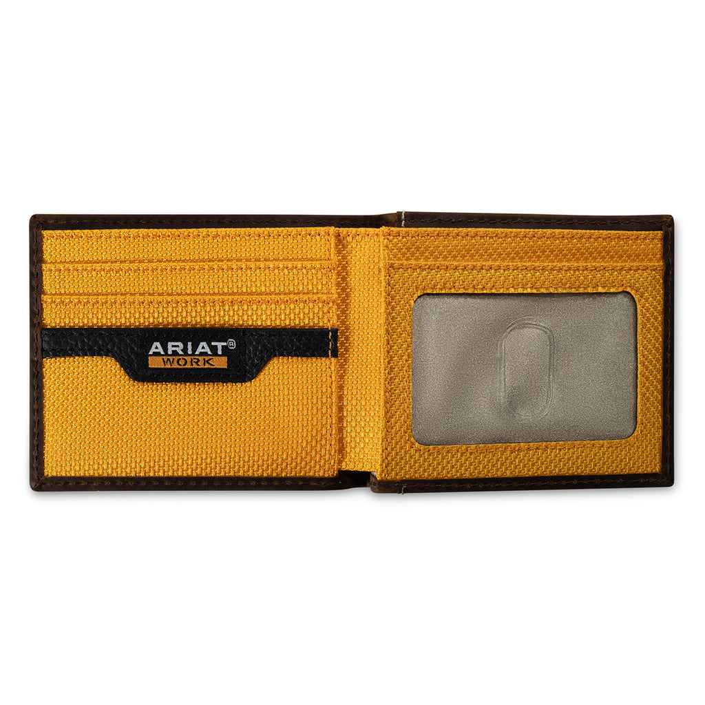 ARIAT WORK MENS BIFOLD STYLE WALLET THICK STITCH BROWN