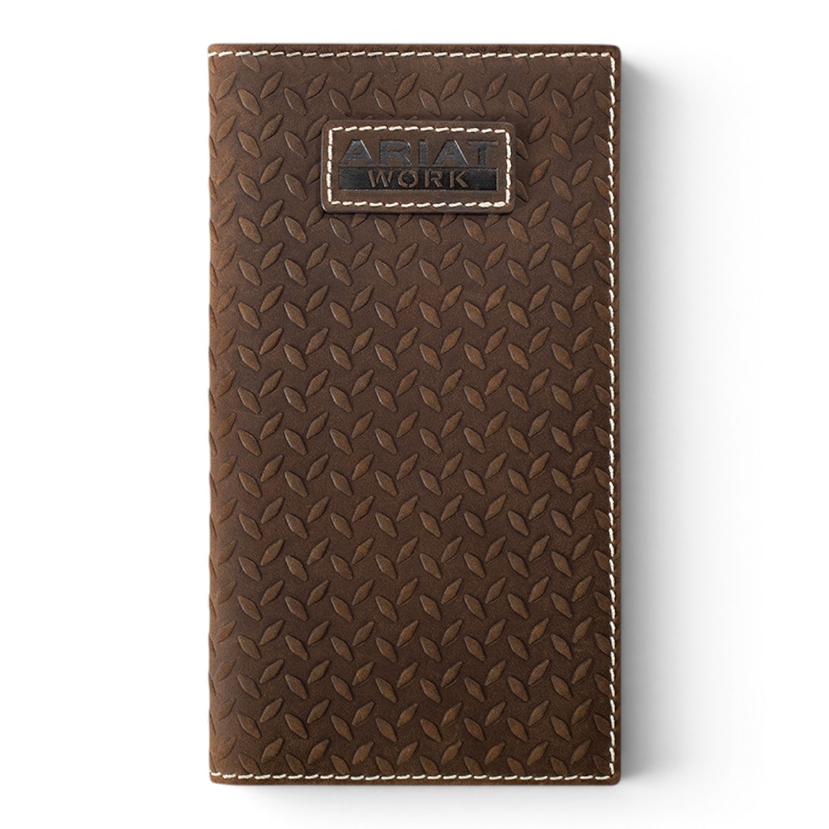 ARIAT WORK MENS RODEO STYLE WALLET DIAMOND PLATE EMBOSSED MEDIUM BROWN