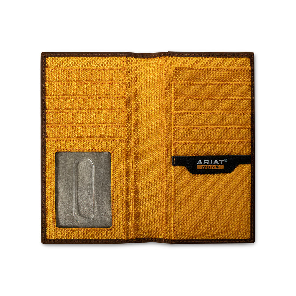 ARIAT WORK MENS RODEO STYLE WALLET DIAMOND PLATE EMBOSSED MEDIUM BROWN