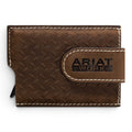 ARIAT WORK MENS UTILITY STYLE WALLET DIAMOND PLATE EMBOSSED MEDIUM BROWN