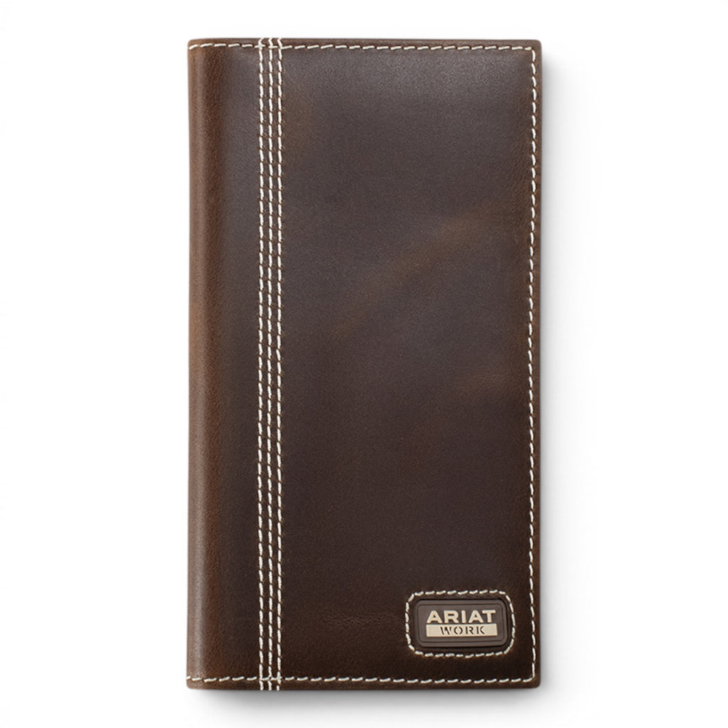 ARIAT WORK MENS RODEO STYLE WALLET TRIPLE STITCH SIDE BROWN