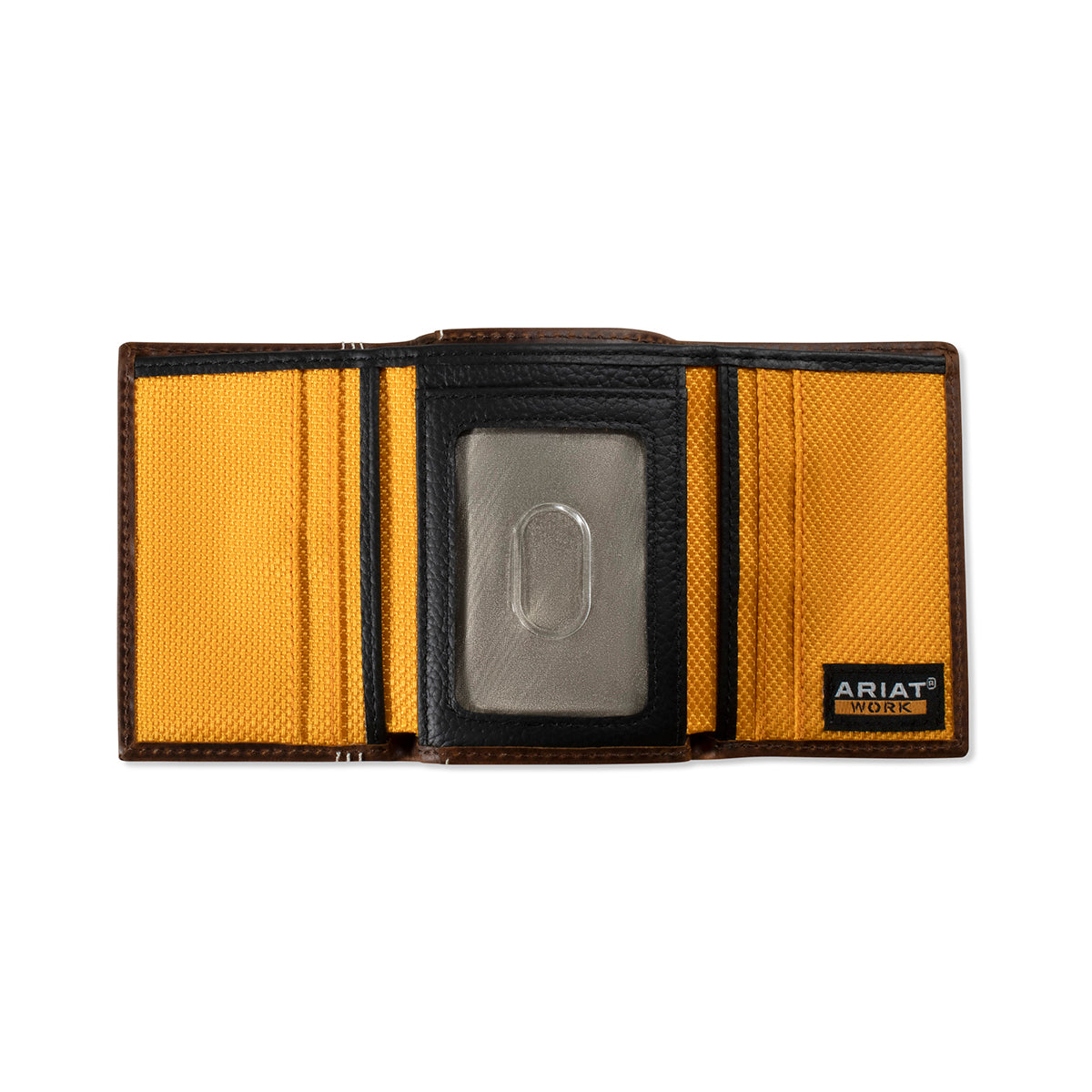 ARIAT WORK MENS TRIFOLD STYLE WALLET TRIPLE STITCH SIDE BROWN