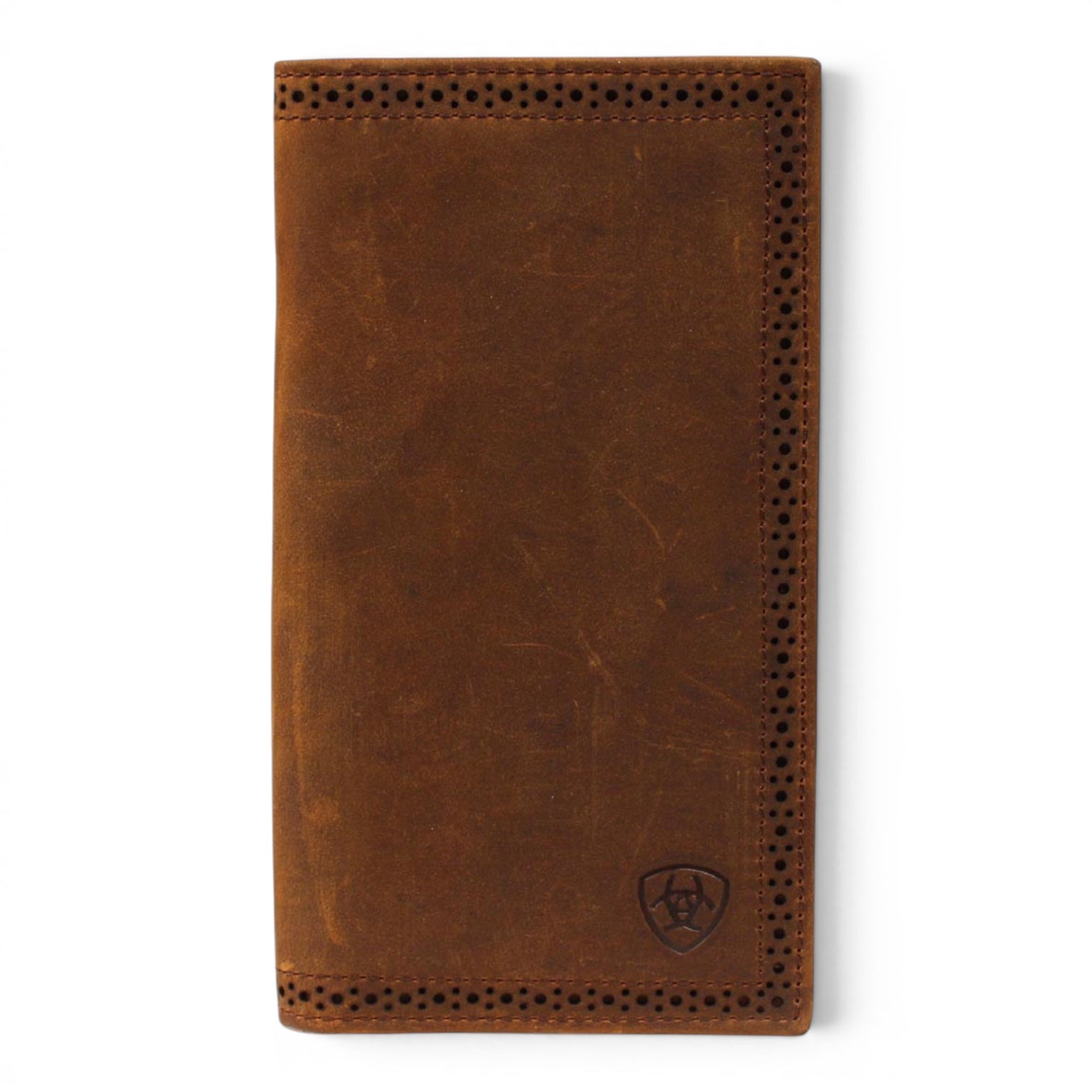 ARIAT MENS RODEO WALLET PERFORATED BORDER DISTRESSED BROWN