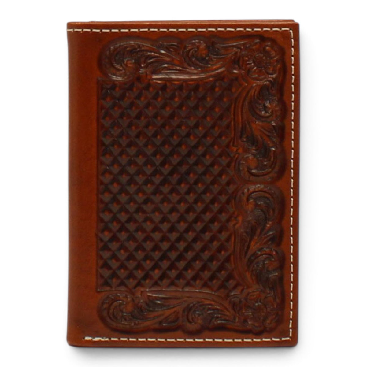 ARIAT TRIFOLD WALELT BASKETWEAVE FLORAL EMBOSSED TAN