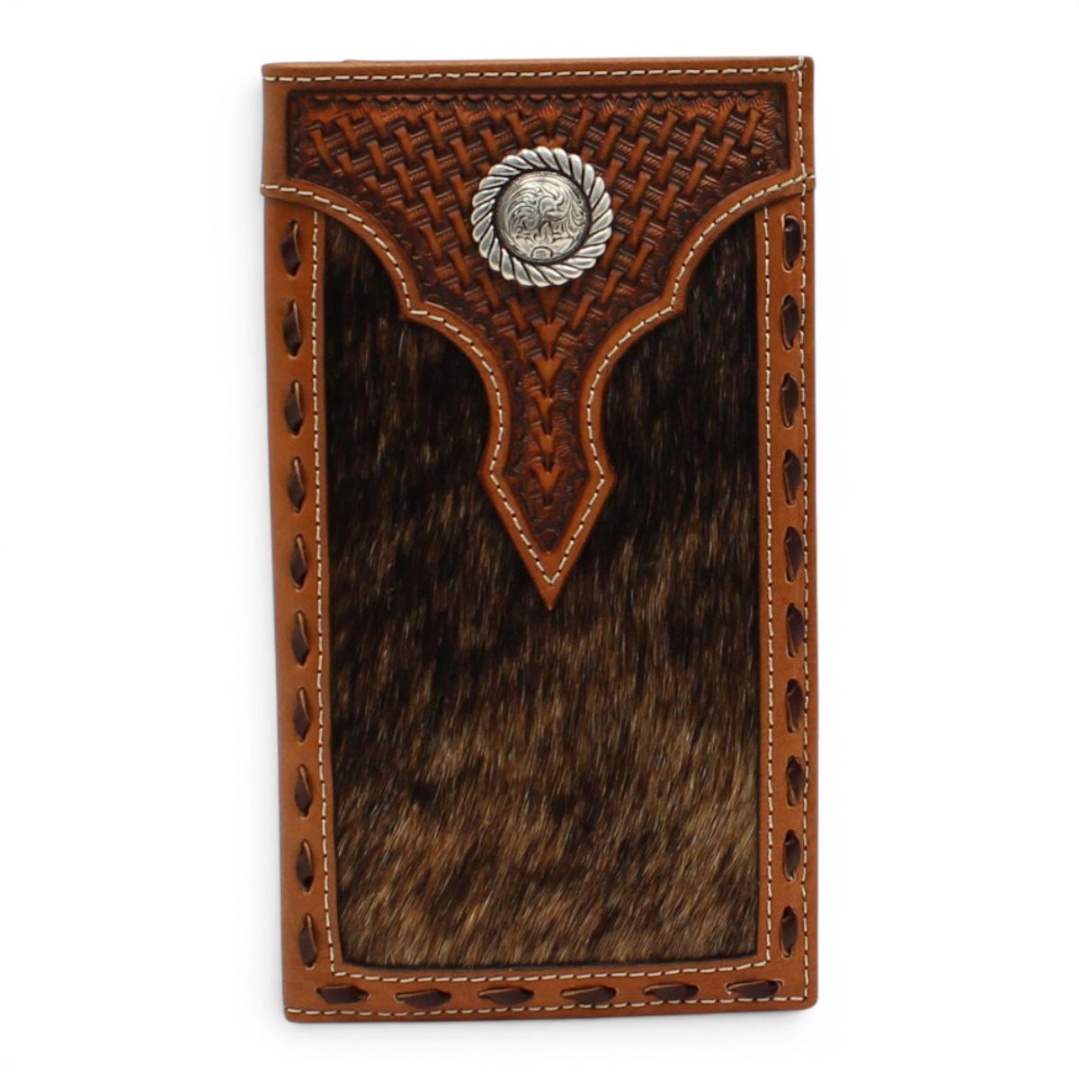 ARIAT RODEO BASKET WEAVE CALF HAIR CONCHO BROWN