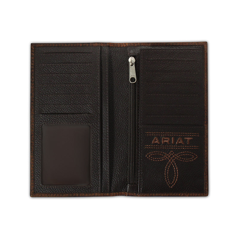 ARIAT MENS RODEO WALLET SHIELD LOGO BROWN
