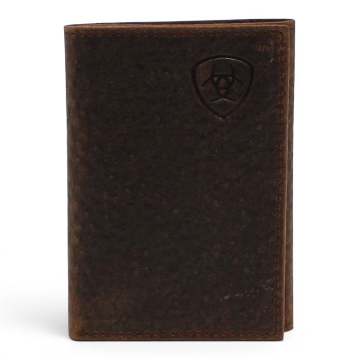 ARIAT MENS TRIFOLD WALLET SHIELD LOGO BROWN