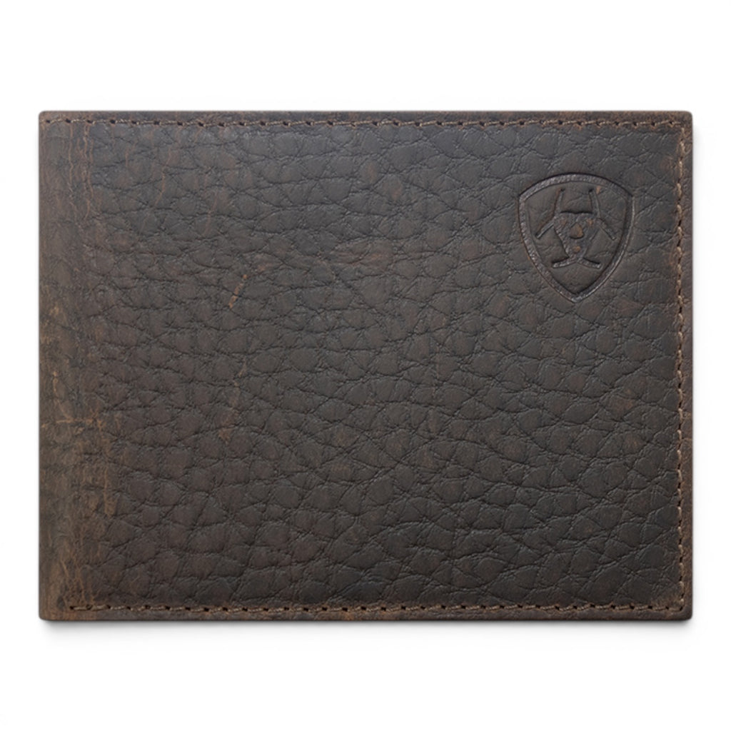 ARIAT MENS BIFOLD WALLET SHIELD LOGO BROWN
