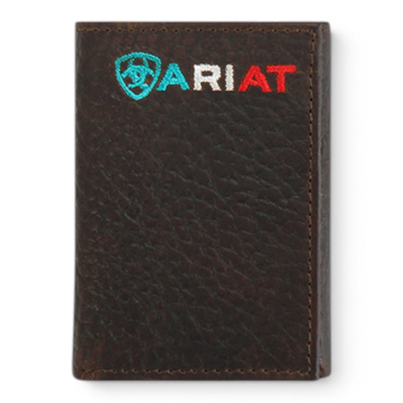 ARIAT MENS TRIFOLD WALLET LOGO MEXICO BROWN ROWDY