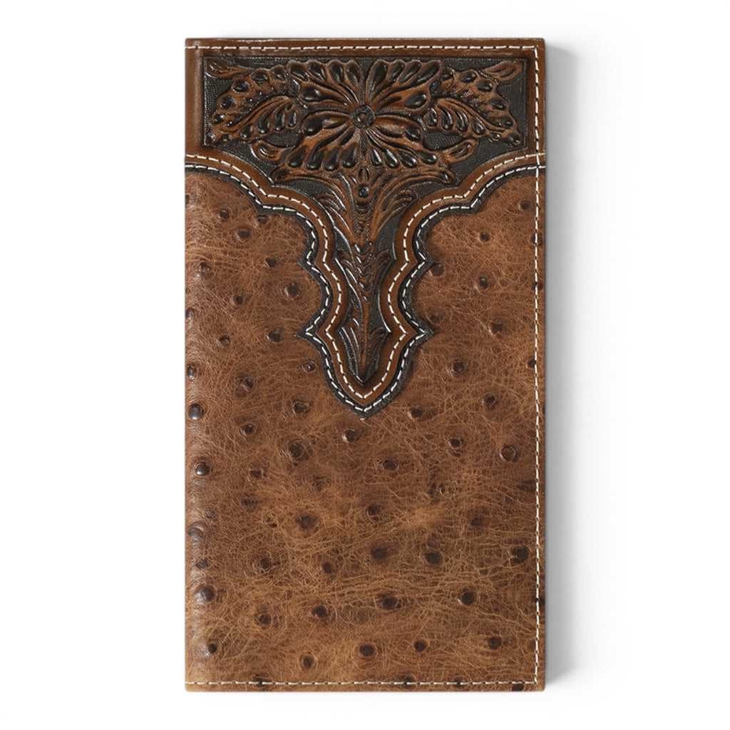 ARIAT RODEO WALLET OSTRICH FLORAR EMBOSSED BROWN