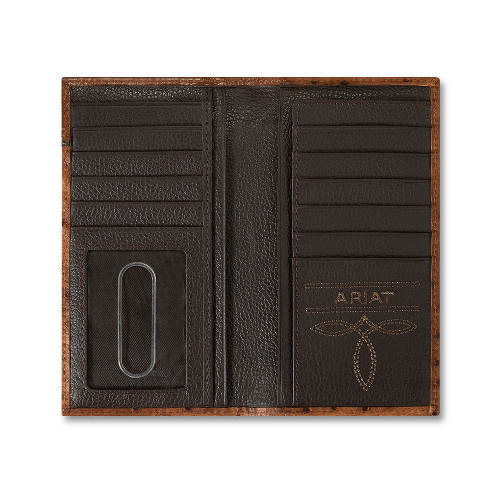 ARIAT RODEO WALLET OSTRICH FLORAR EMBOSSED BROWN