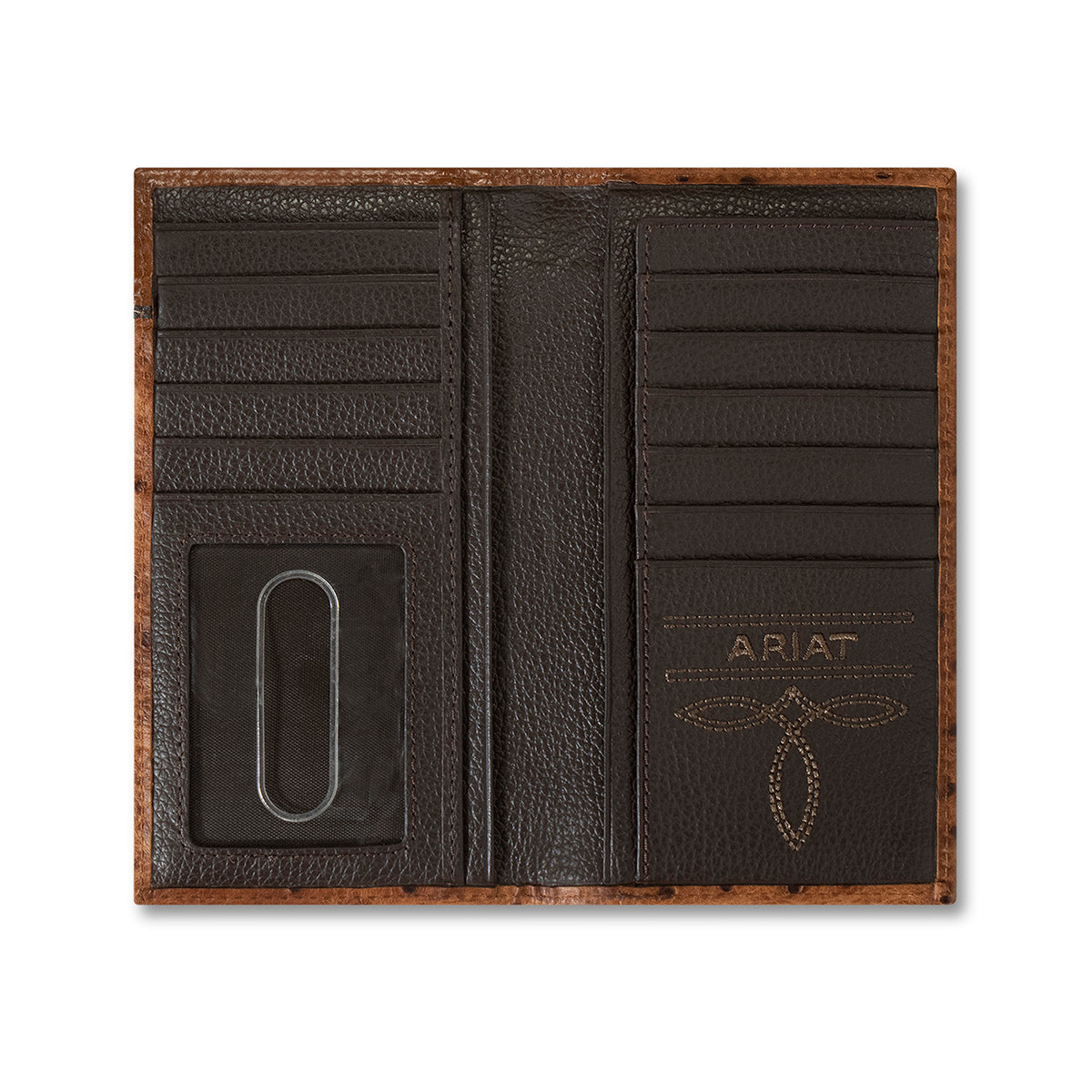ARIAT RODEO WALLET OSTRICH FLORAR EMBOSSED BROWN