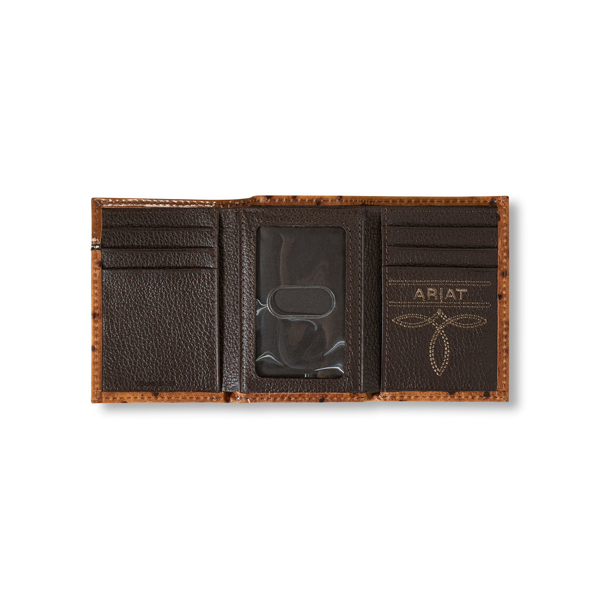 ARIAT TRIFOLD WALLET OSTRICH FLORAL EMBOSSED BROWN