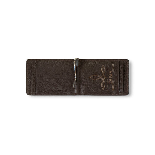 ARIAT BIFOLD WALLET MONEY CLIP OSTRICH FLORAL EMBOSSED BROWN