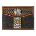 ARIAT MENS BIFOLD WALLET CONCHO BEADED INLAY DARK BROWN