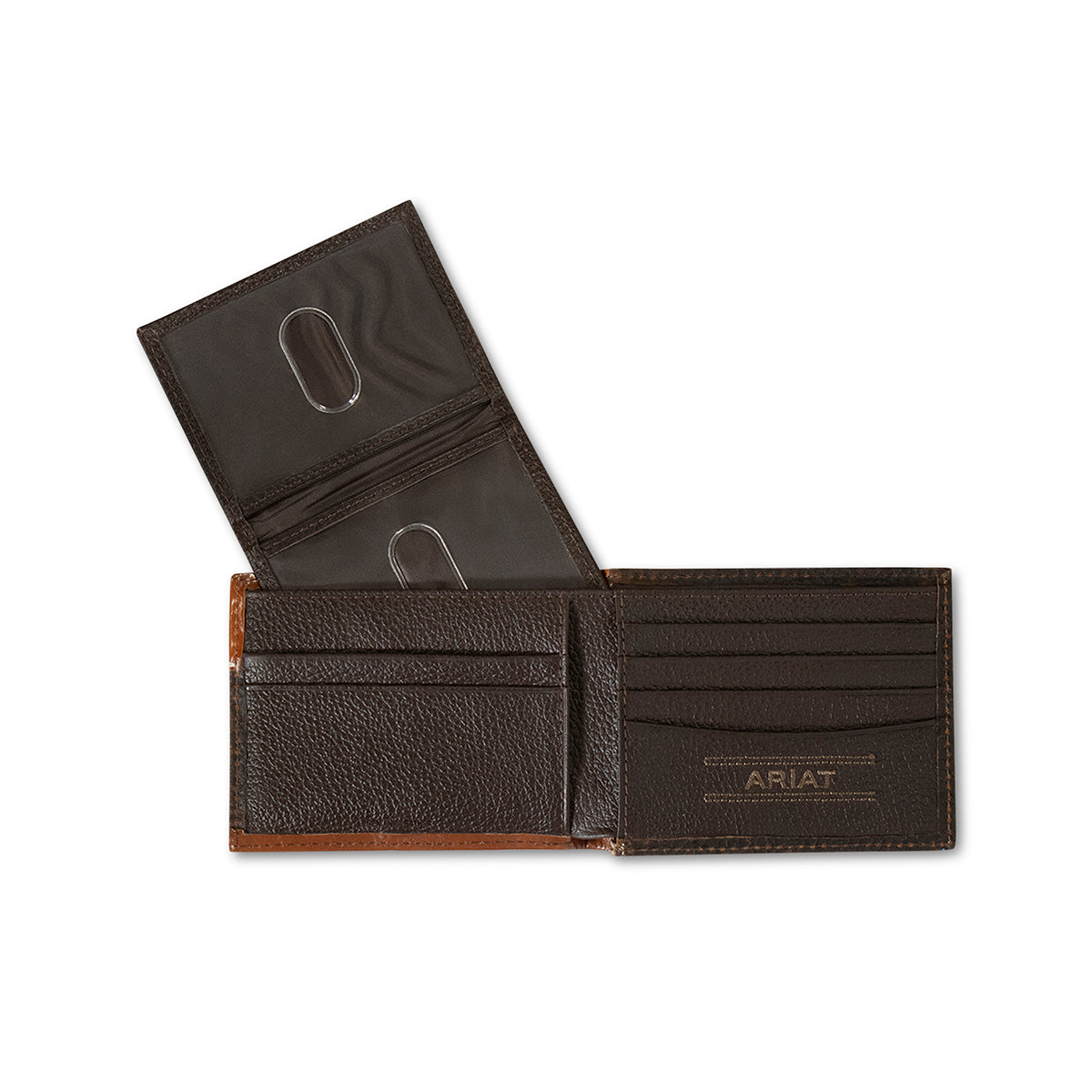 ARIAT MENS BIFOLD WALLET CONCHO BEADED INLAY DARK BROWN