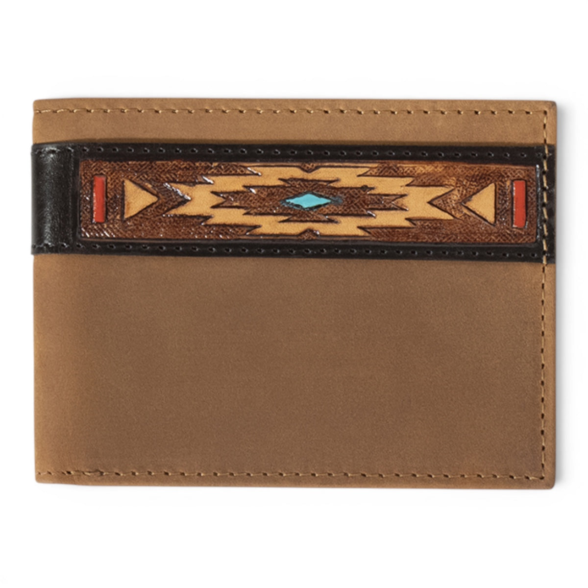 ARIAT MENS BIFOLD WALLET AZTEC INLAY TAN