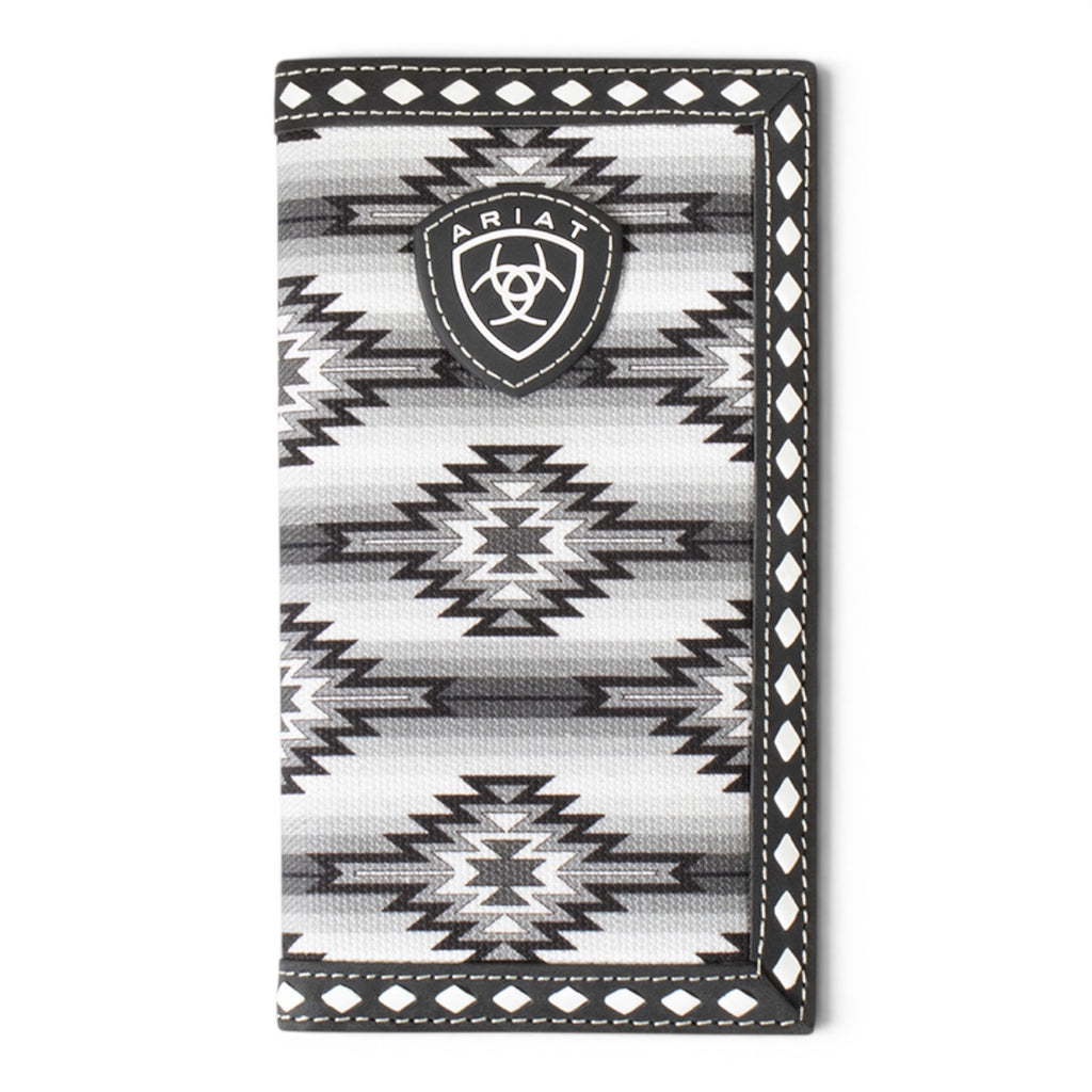 ARIAT MENS RODEO STYLE WALLET DIAMOND LACING SOUTHWESTERN FABRIC BLACK