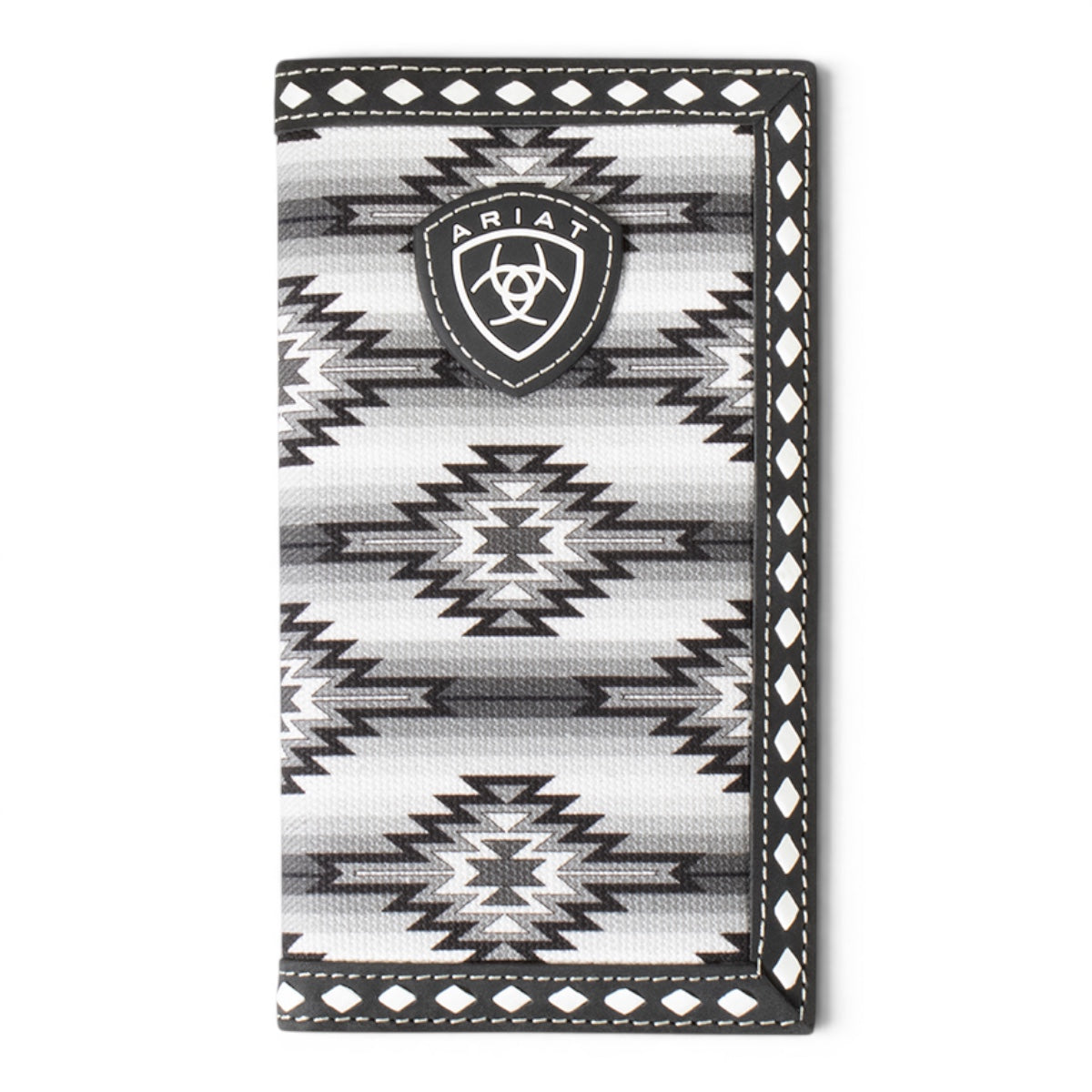 ARIAT MENS RODEO STYLE WALLET DIAMOND LACING SOUTHWESTERN FABRIC BLACK