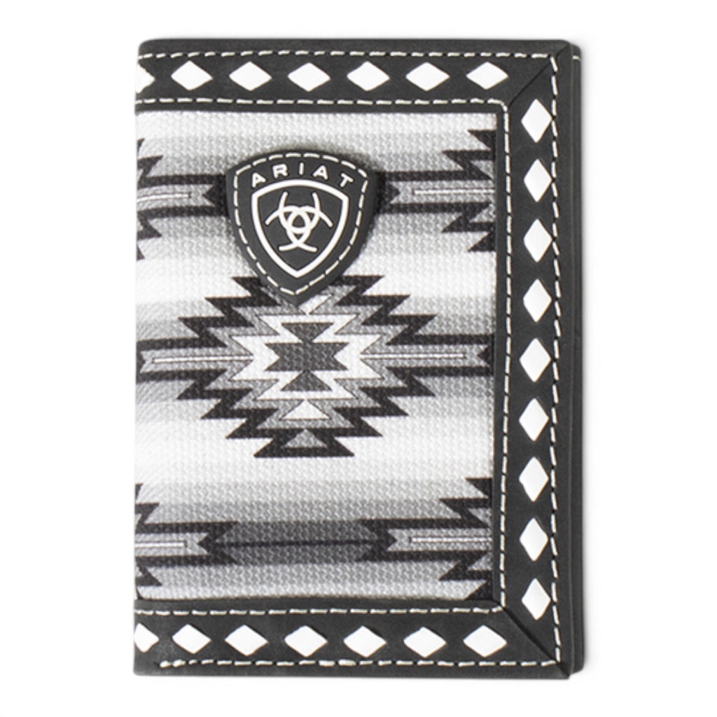 ARIAT MENS TRIFOLD WALLET DIAMOND LACING SOUTHWESTERN FABRIC BLACK