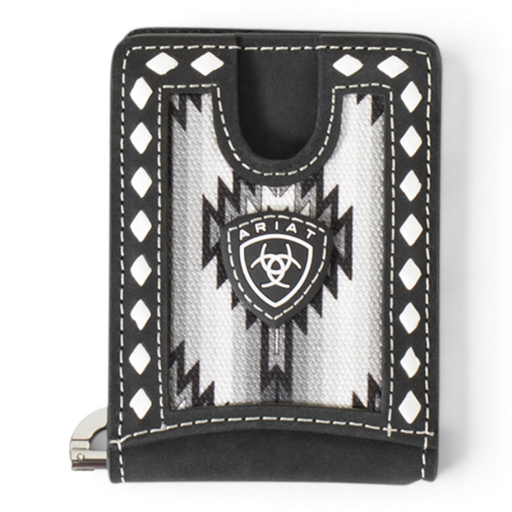 ARIAT MENS CARD CASE WALLET DIAMOND LACING SOUTHWESTERN FABRIC BLACK