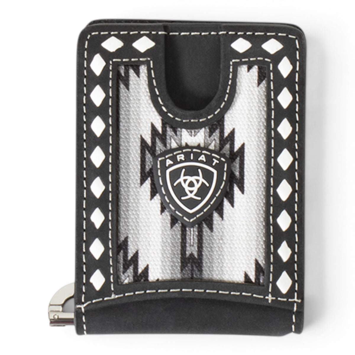 ARIAT MENS CARD CASE WALLET DIAMOND LACING SOUTHWESTERN FABRIC BLACK