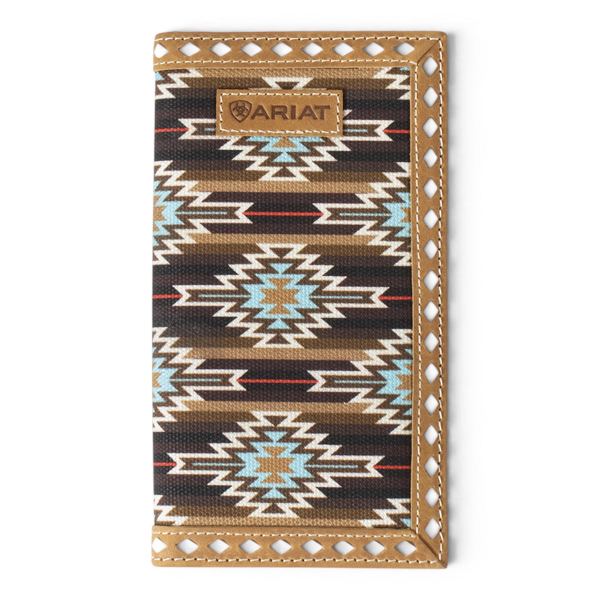 ARIAT MENS RODEO STYLE WALLET SOUTHWESTERN DIAMOND LACING BROWN