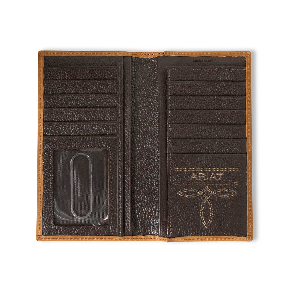 ARIAT MENS RODEO STYLE WALLET SOUTHWESTERN DIAMOND LACING BROWN