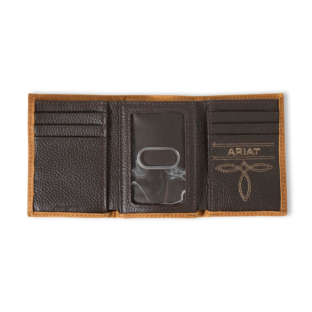 ARIAT MENS TRIFOLD STYLE WALLET SOUTHWESTERN DIAMOND LACING BROWN