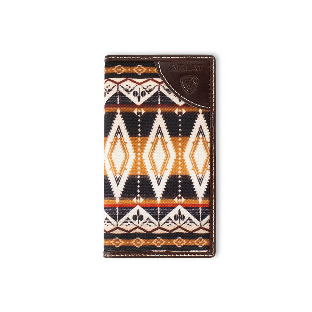 ARIAT MENS RODEO STYLE WALLET SOUTHWESTERN FABRIC BROWN