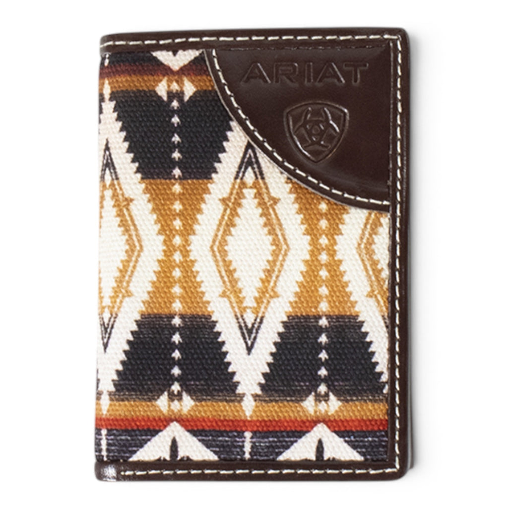 ARIAT MENS TRIFOLD STYLE WALLET SOUTHWESTERN FABRIC BROWN