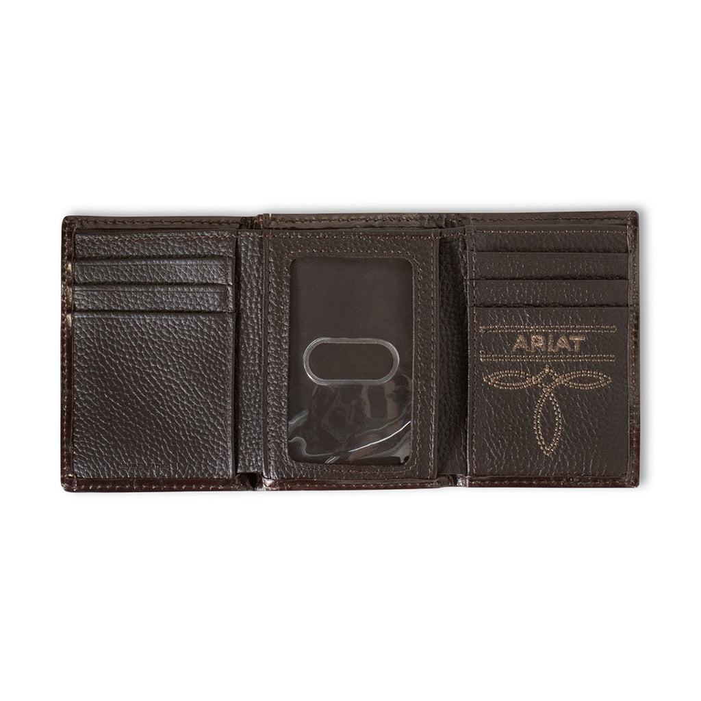ARIAT MENS TRIFOLD STYLE WALLET SOUTHWESTERN FABRIC BROWN