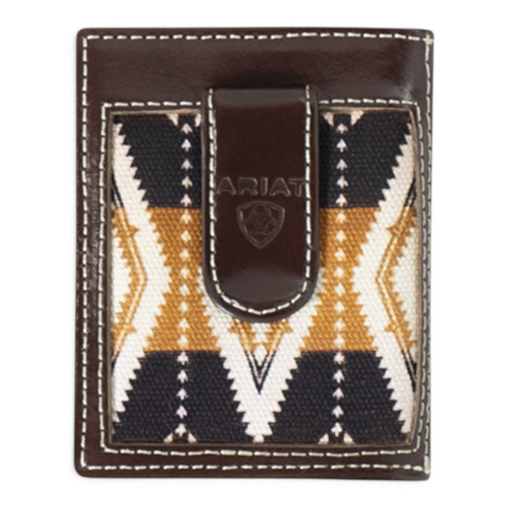 ARIAT MENS MONELY CLIP STYLE WALLET SOUTHWESTERN FABRIC BROWN