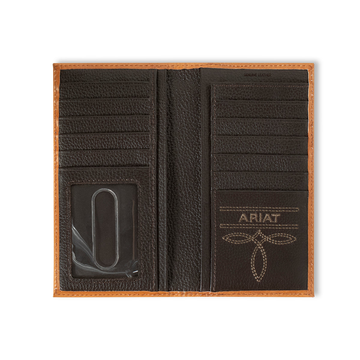 ARIAT MENS RODEO STYLE WALLET FLORAL EMBOSSING LOGO NATURAL