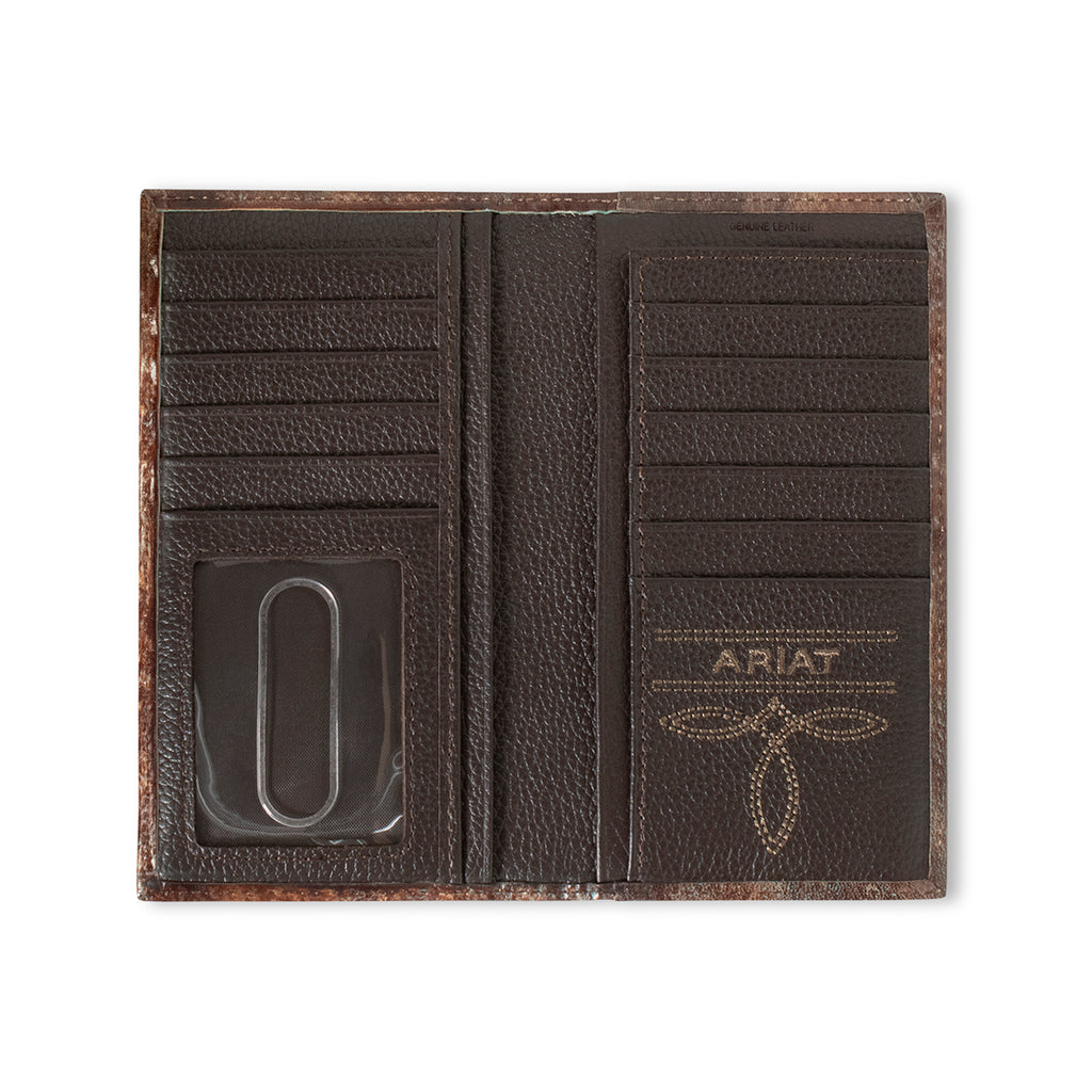 ARIAT MENS RODEO FLIP STYLE WALLET TURQUOISE OUTLINE SOUTHWESTERN BROWN