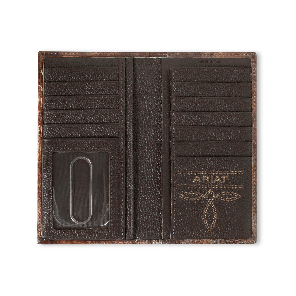 ARIAT MENS RODEO FLIP STYLE WALLET TURQUOISE OUTLINE SOUTHWESTERN BROWN