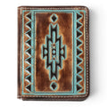 ARIAT MENS BIFOLD FLIP STYLE WALLET TURQUOISE OUTLINE SOUTHWESTERN BROWN