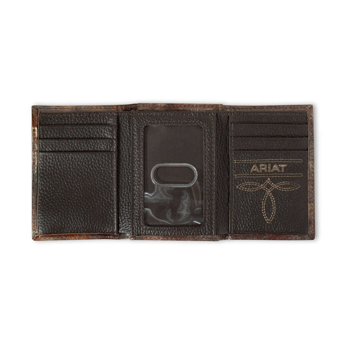 ARIAT MENS TRIFOLD STYLE WALLET TURQUOISE OUTLINE SOUTHWESTERN BROWN