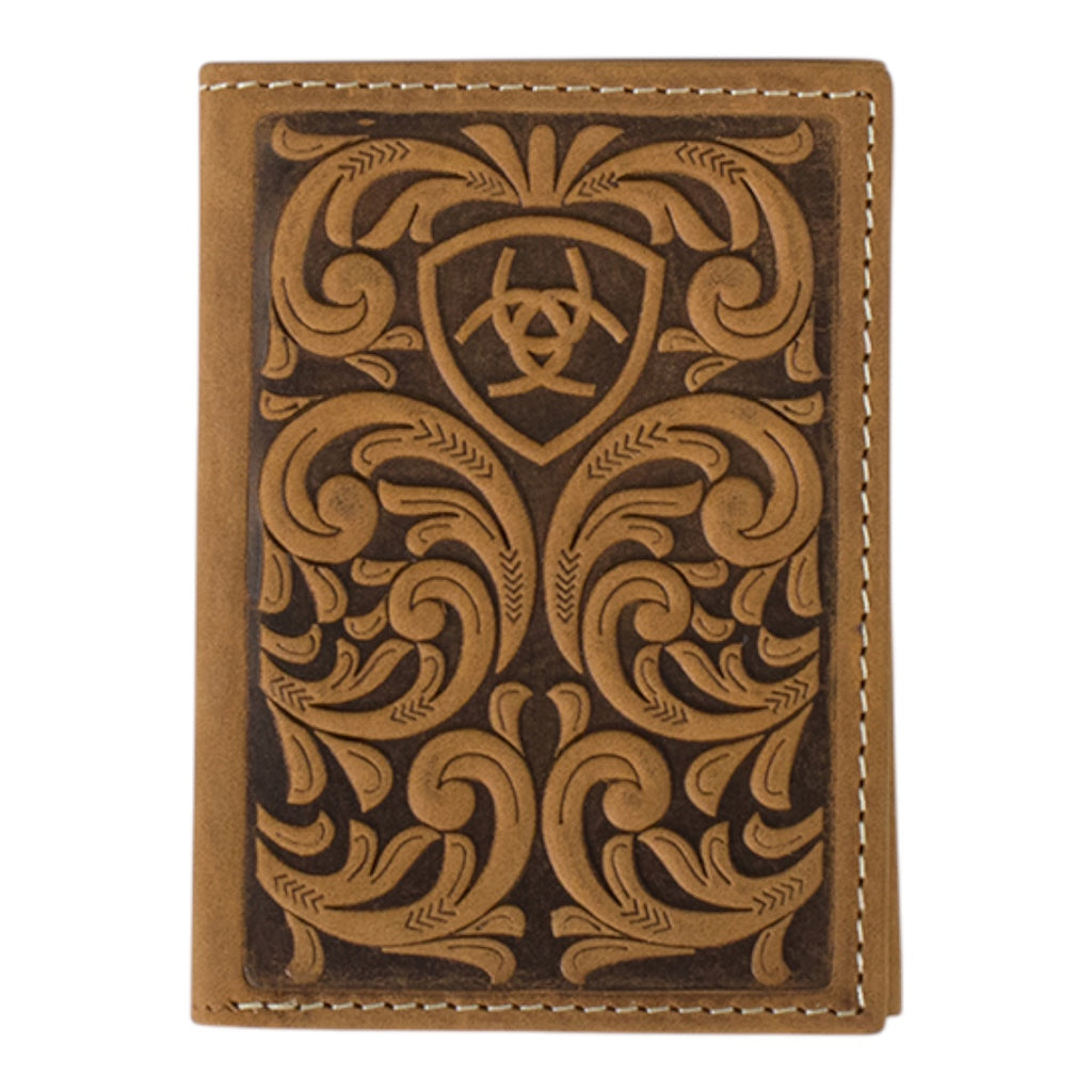 ARIAT TRIFOLD SCROLLNG EMBOSED MEDIUM BROWN