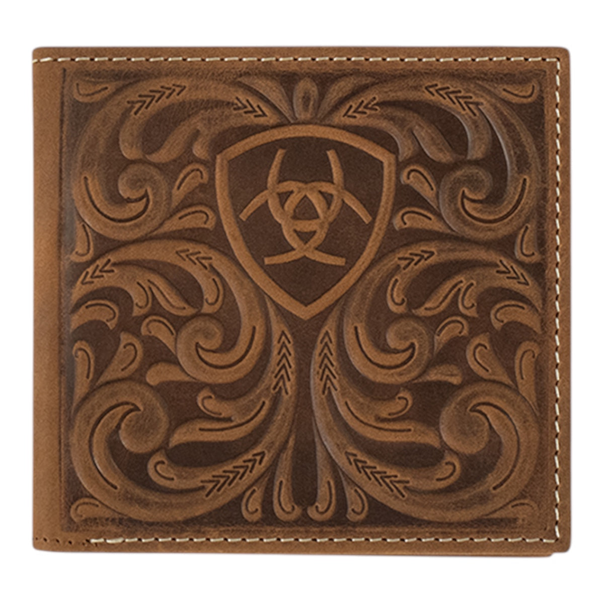 ARIAT LARGE BIFOLD SCROLLING EMBOSSED MEDIUM BROWN