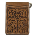 ARIAT BIFOLD MONEY CLIP SCROLLNG EMBOSSED MEDIUM BROWN