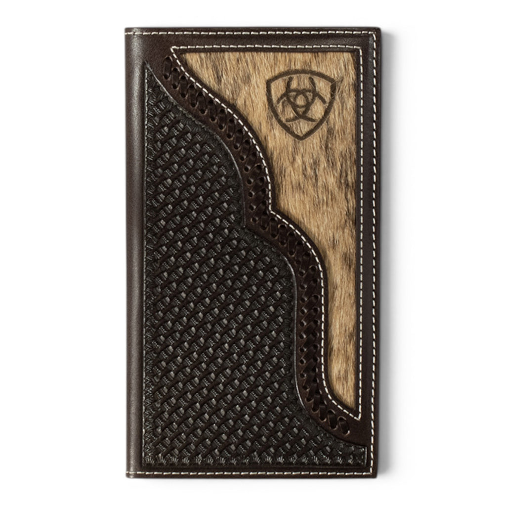 ARIAT MENS RODEO WALLET CALF HALF OVERLAY CHOCOLATE