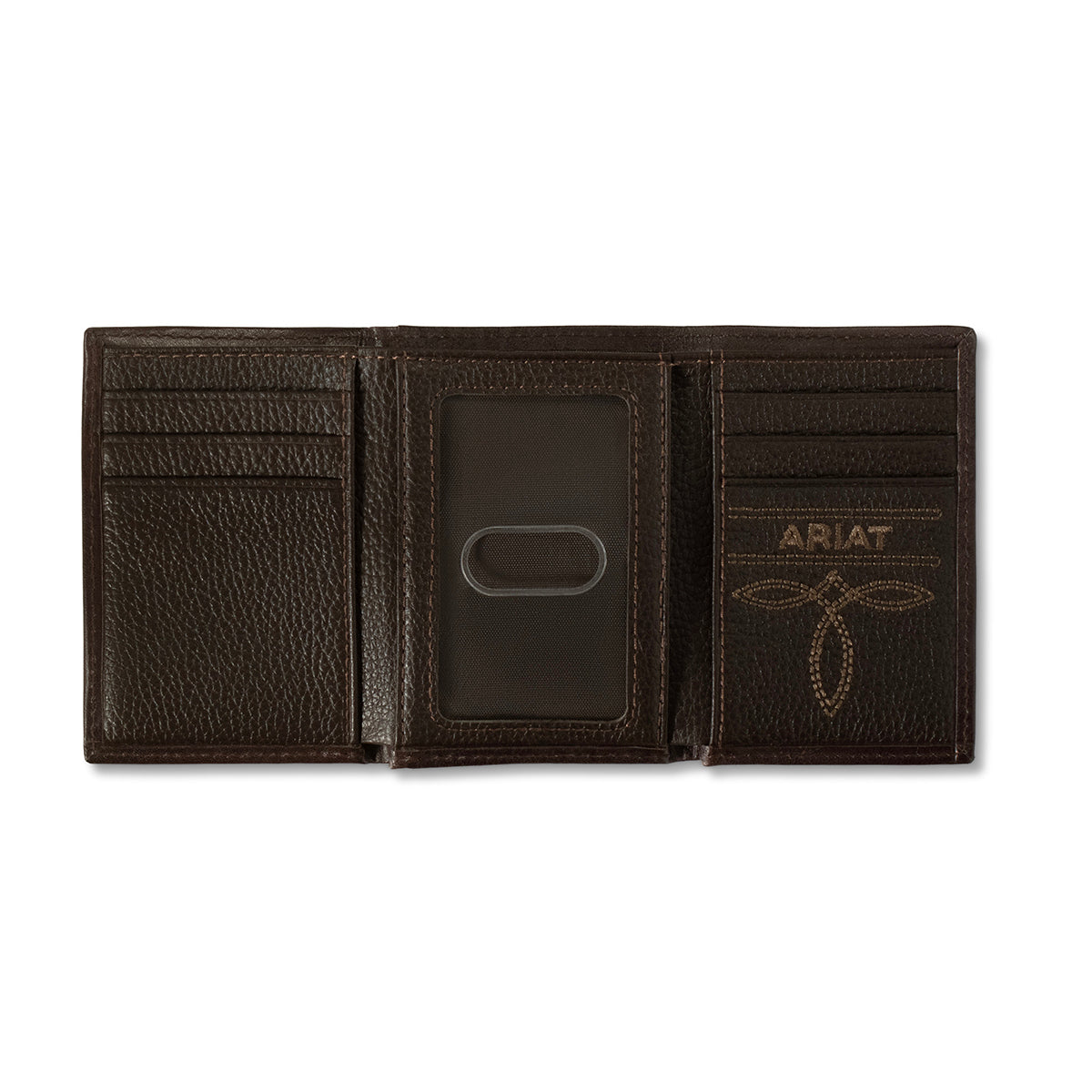 ARIAT MENS TRIFOLD WALLET CALF HAIR OVERLAY CHOCOLATE