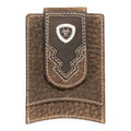 ARIAT MENS CARD CASE MONEY CLIP BROWN ROWDY