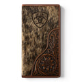 ARIAT MENS RODEO STYLE WALLET LASER ETCHED SHIELD BROWN