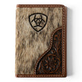 ARIAT MENS TRIFOLD STYLE WALLET LASER ETCHED SHIELD BROWN