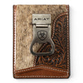 ARIAT MENS MONEY CLIP STYLE WALLET LASER ETCHED SHIELD BROWN