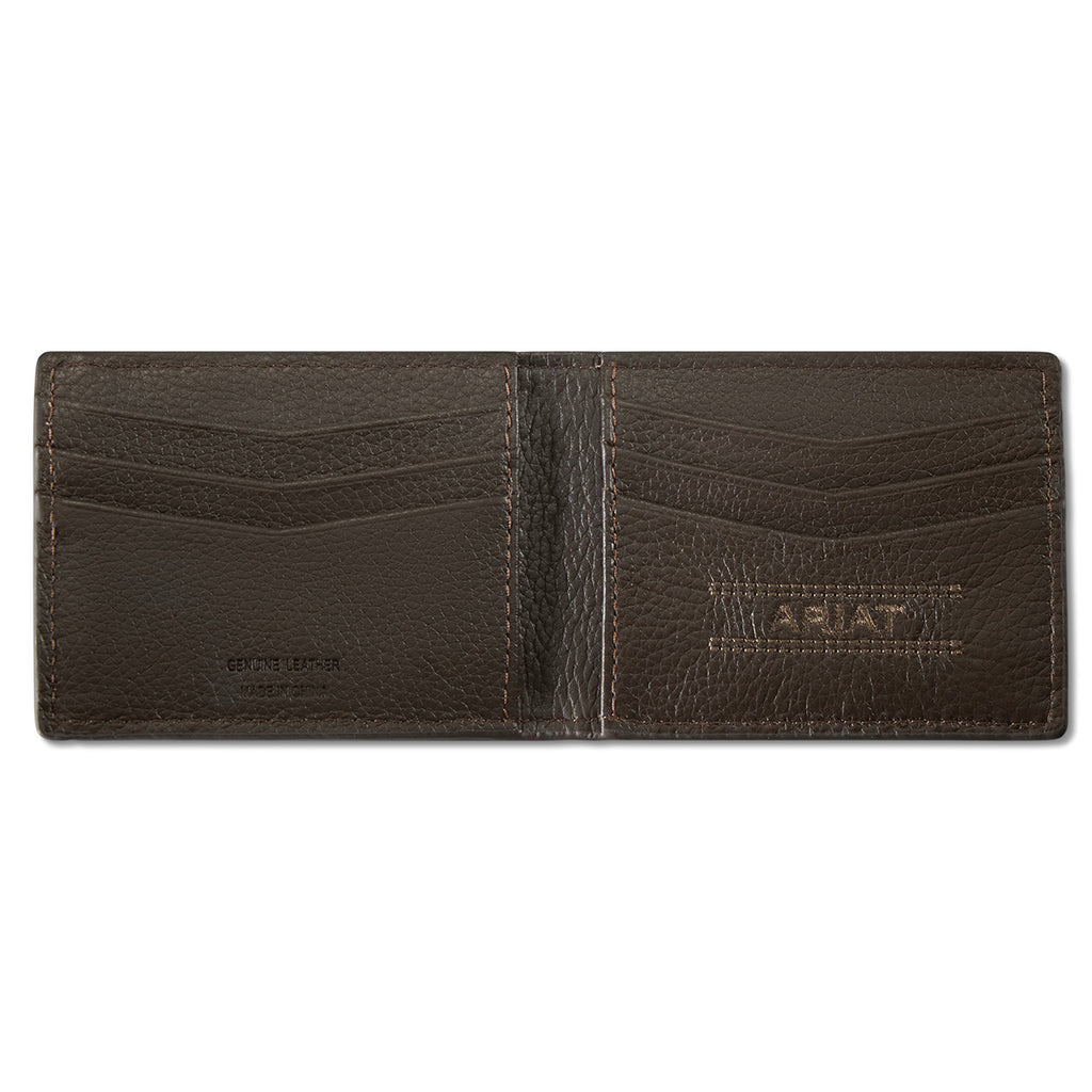 ARIAT MENS MONEY CLIP STYLE WALLET LASER ETCHED SHIELD BROWN