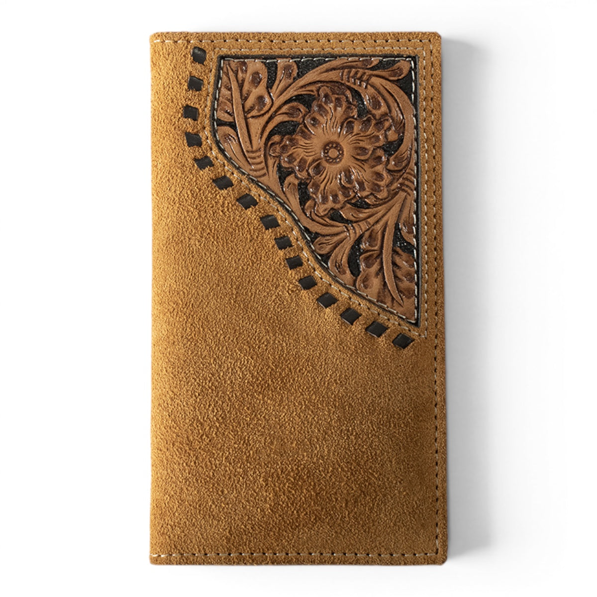 ARIAT MENS RODEO STYLE WALLET ROUGHOUT FLORAL OVERLAY TAN