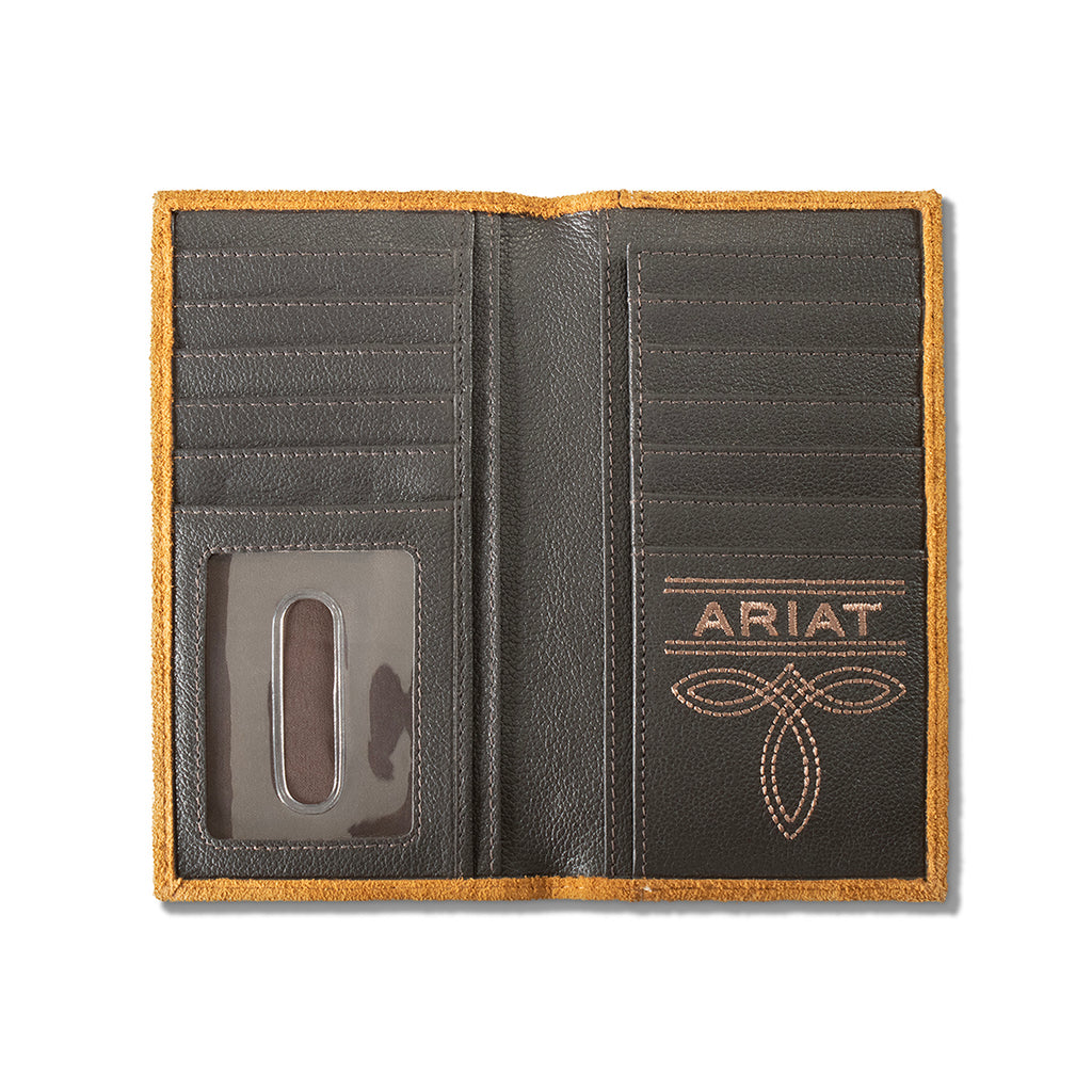 ARIAT MENS RODEO STYLE WALLET ROUGHOUT FLORAL OVERLAY TAN